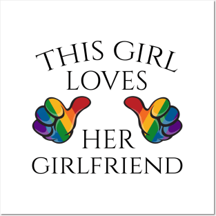 This Girl Loves Her Girlfriend Lesbian Pride Typography with Rainbow Thumbs Posters and Art